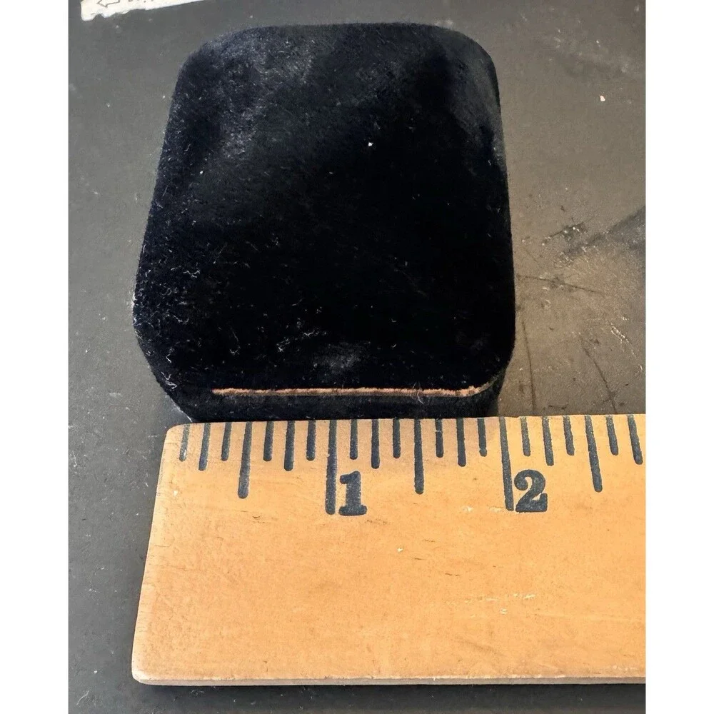 Vintage Gold Velvet Ring Box Black Satin Lined Hinged Jewelry Display Engagement